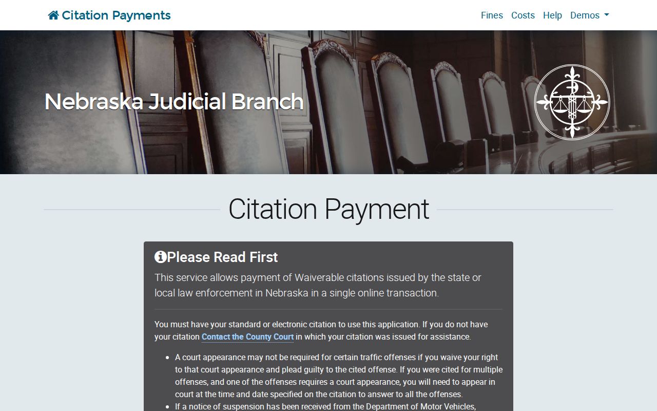 Richardson County traffic ticket citation waiver and payment portal