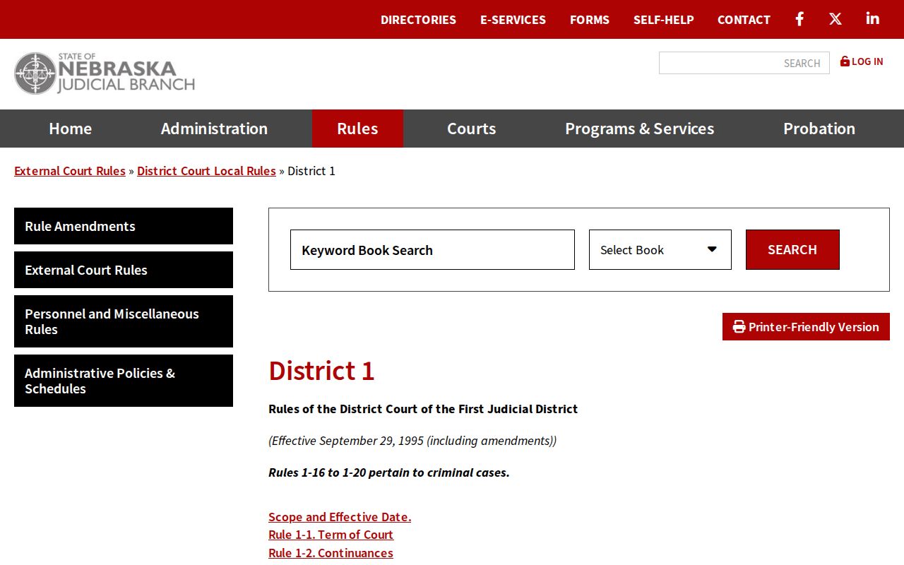 Richardson County criminal docket District 1 local rules listing