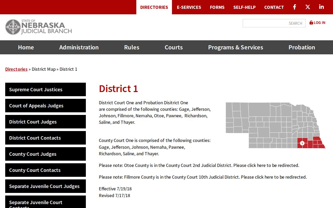 Richardson County criminal docket District 1 court map and roster