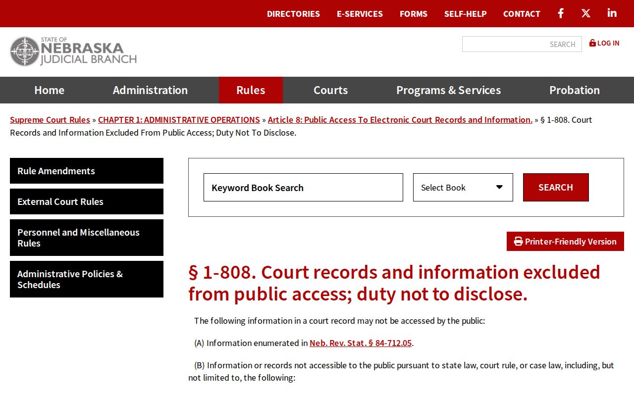 Richardson County court record excluded and sealed access rules