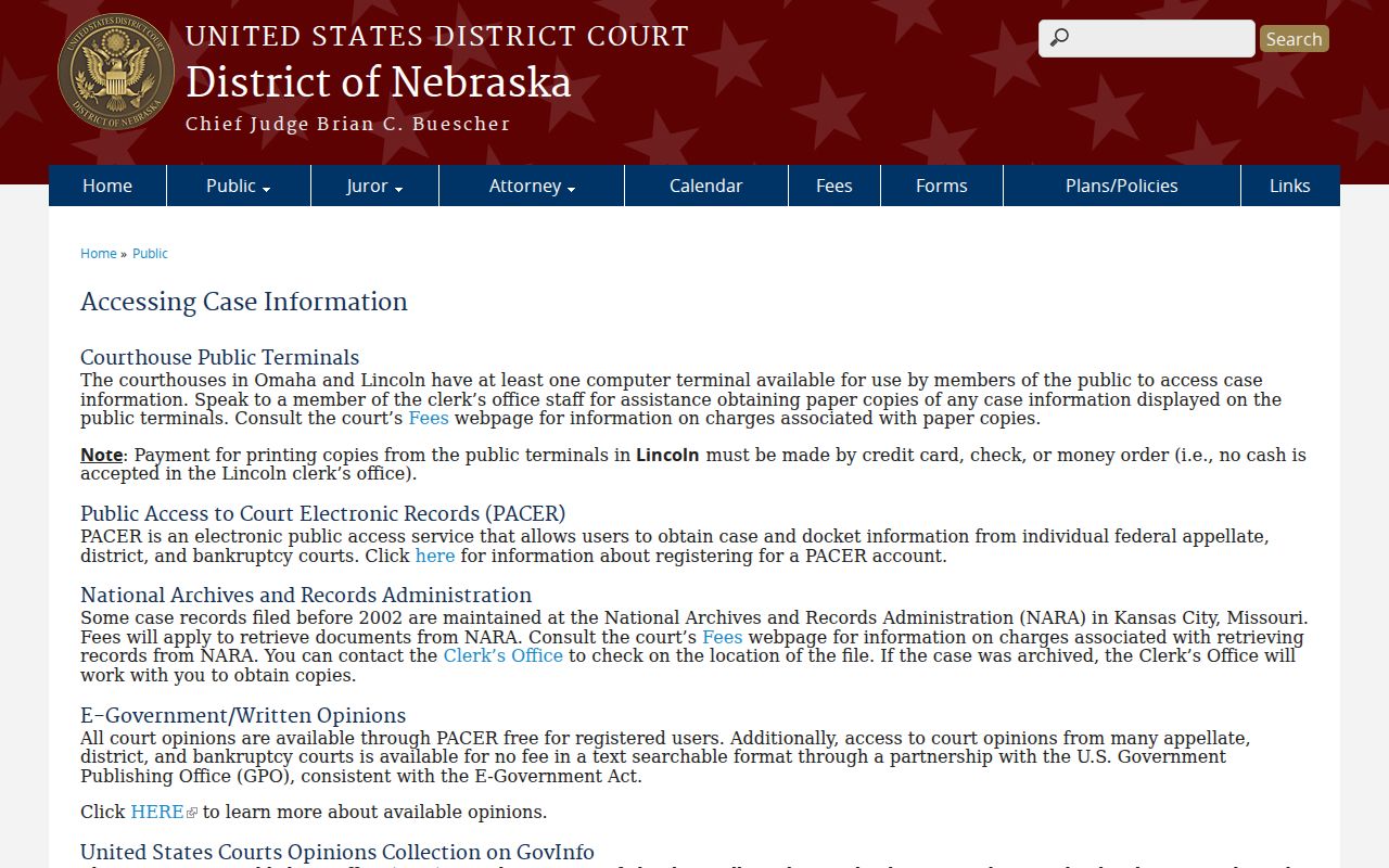 Richardson County court docket federal public access information