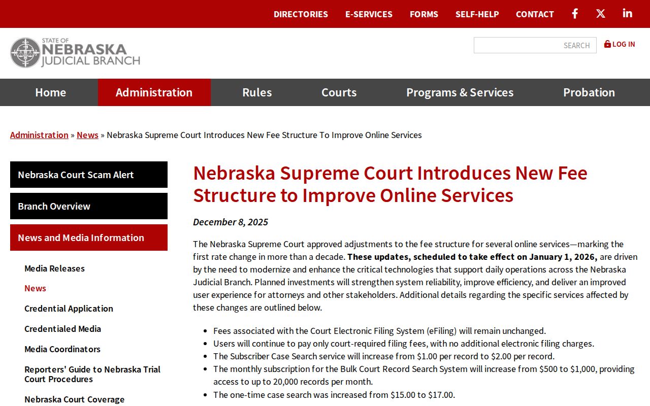 Richardson County court docket online service fee notice