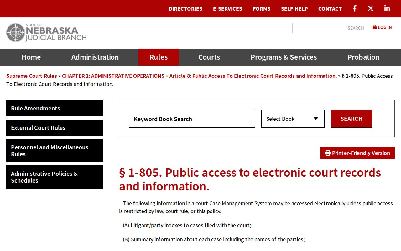 Richardson County court record electronic public access categories