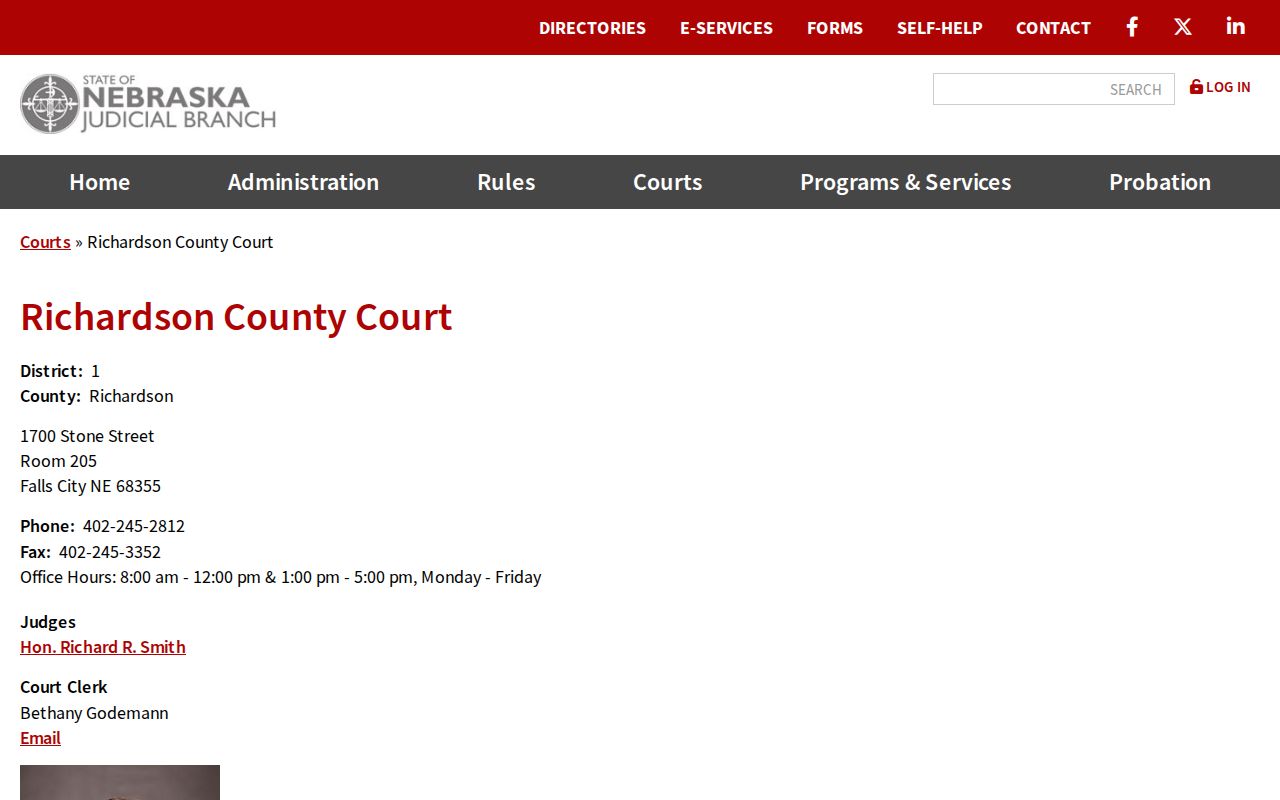 Richardson County court docket County Court Room 205 contact details